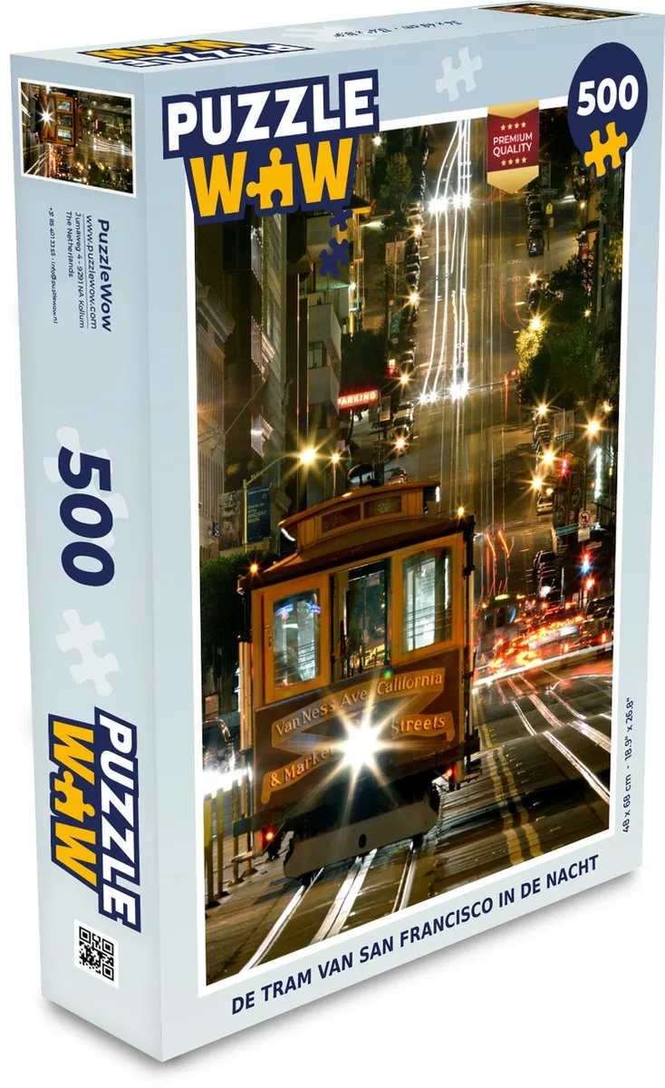 PuzzleWow De tram van San Francisco in de nacht Legpuzzel 500 Stuks