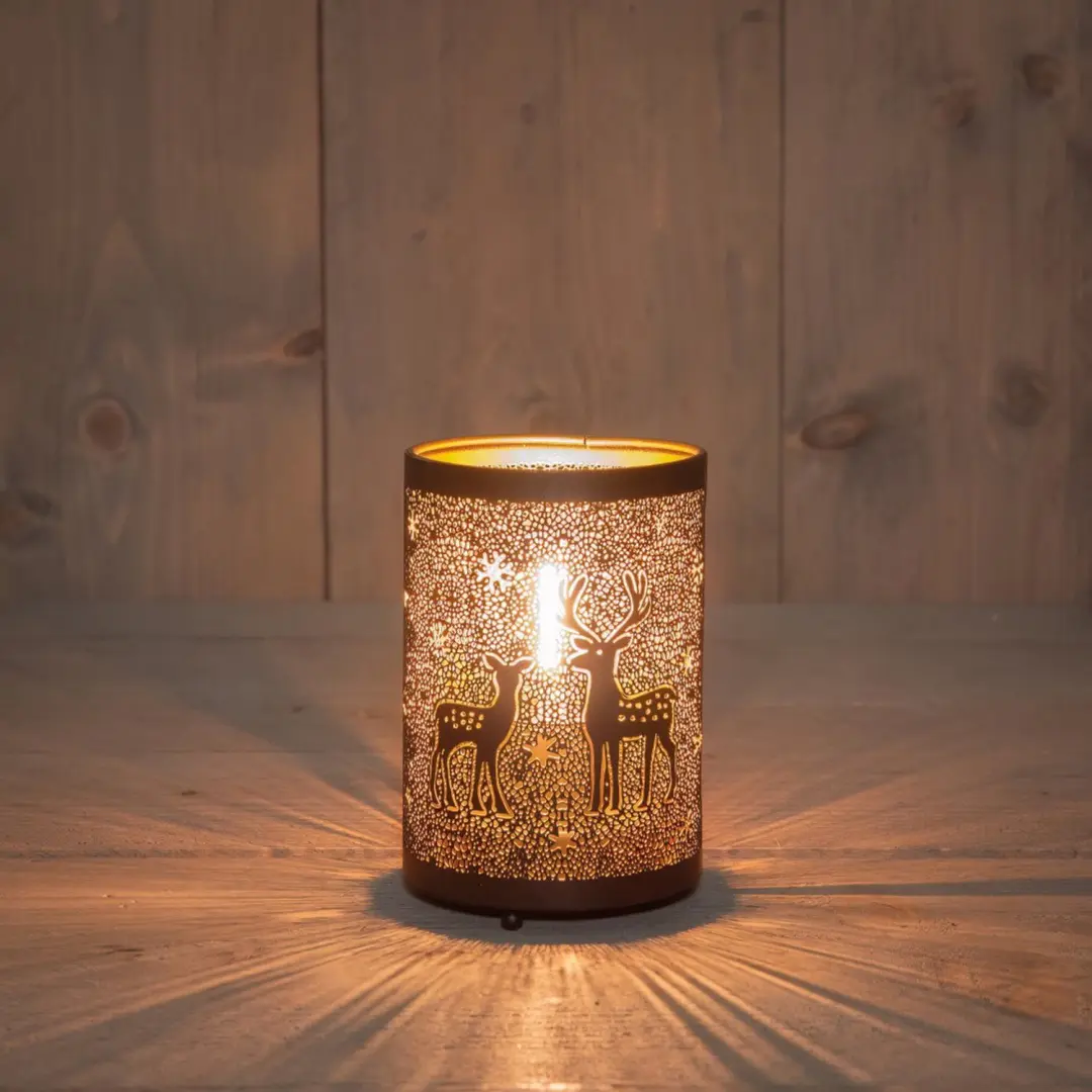 Lantaarn met rendieren zwart/goud dia. 18,5x13 cm Anna's Collection