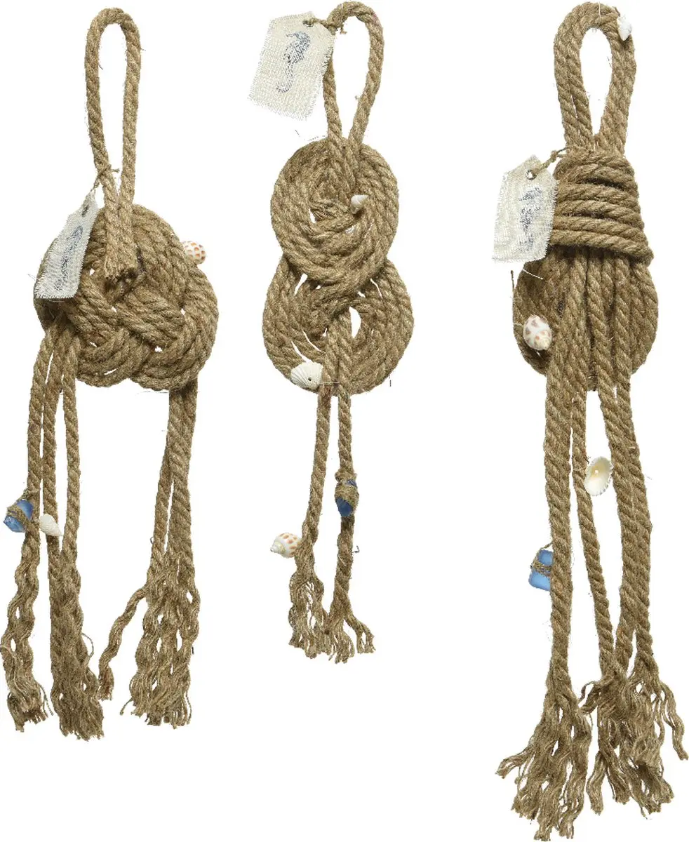 Knoop jute touw met schelp 3x10x50cm