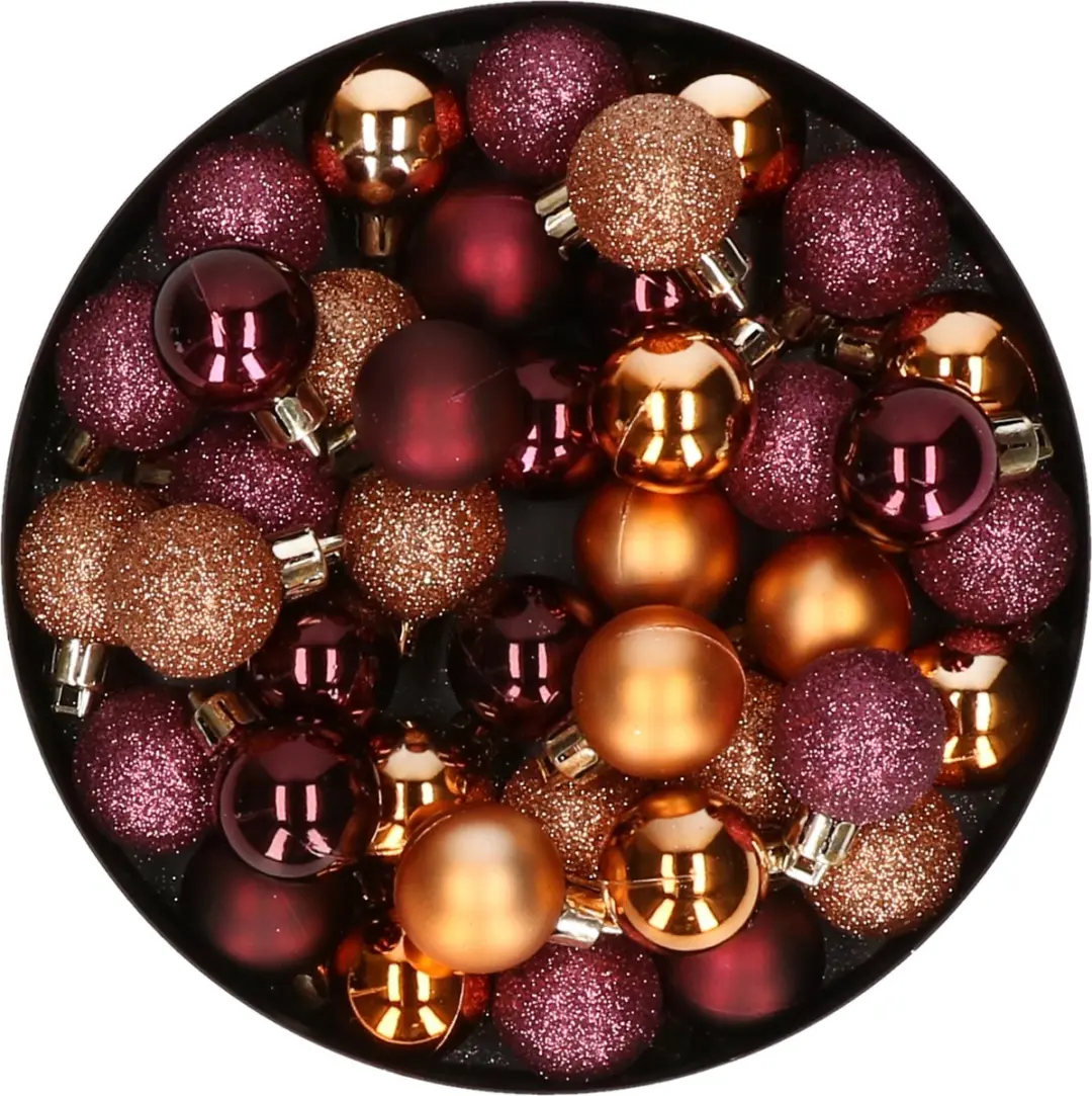Kleine kunststof kerstversiering 40x stuks set en 3 cm kerstballen in het auberg