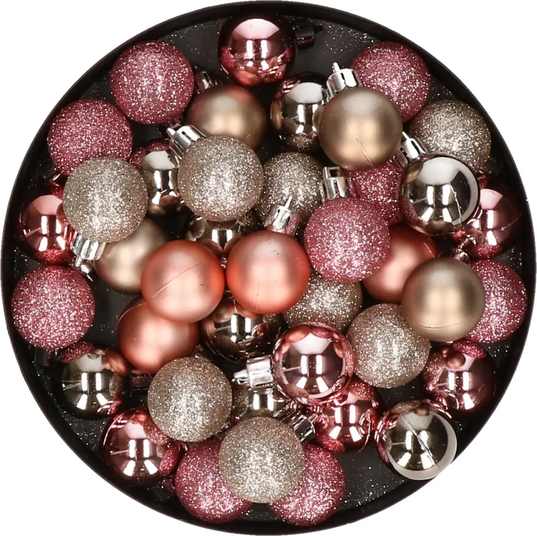 Set van 40x stuks kunststof kerstballen mix champagne en roze 3 cm