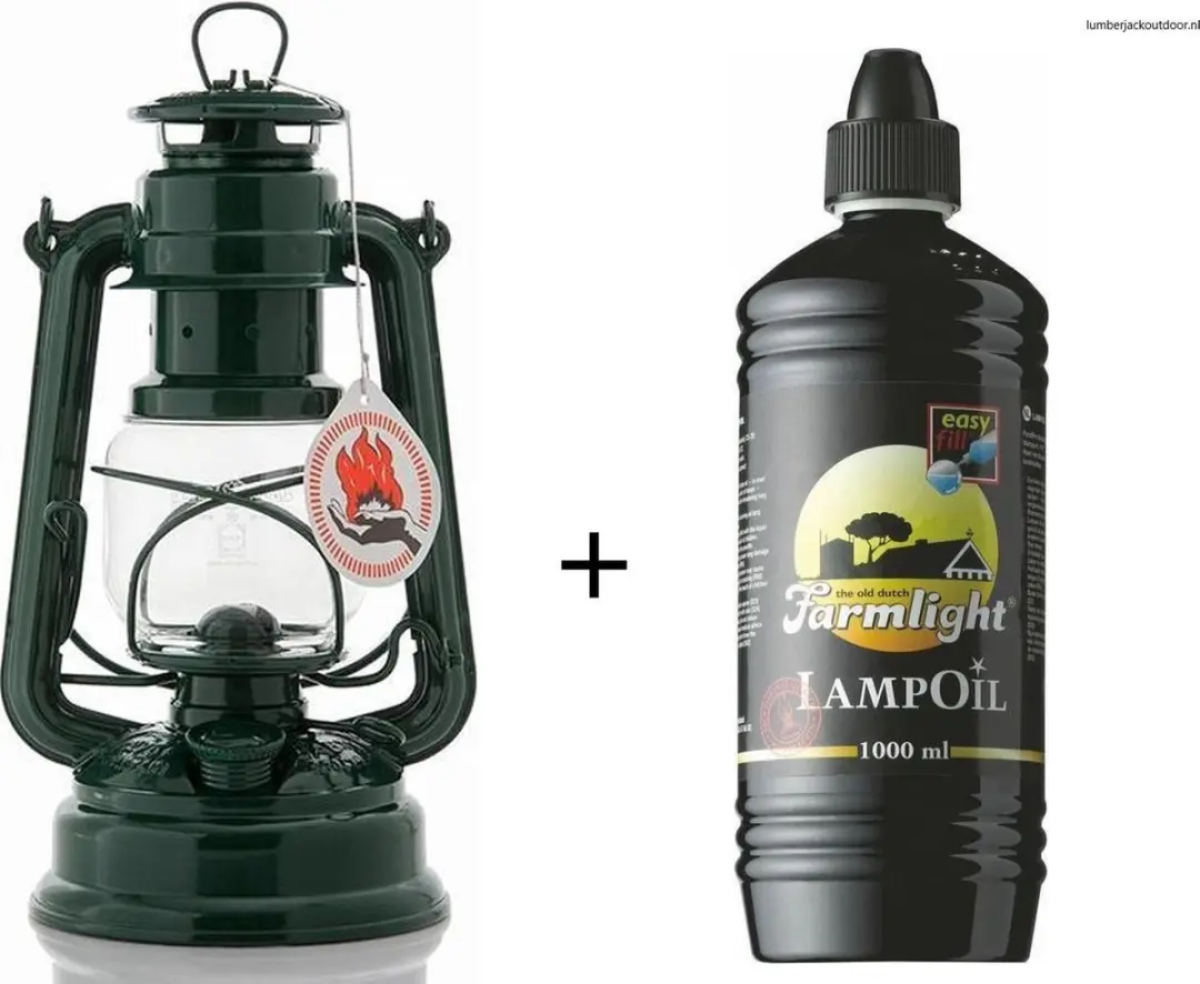 Feuerhand 276 Olielamp / Stormlamp / Stormlantaarn Mosgroen + 1liter Farmlight l