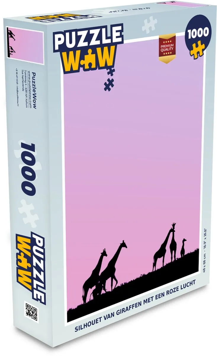 PuzzleWow Giraffen Silhouet Legpuzzel 1000 Stuks
