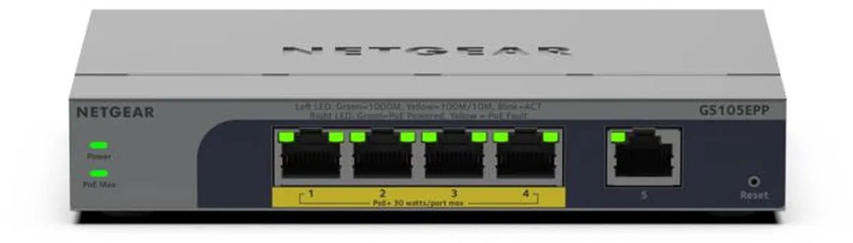 Netgear GS105EPP Smart Managed Switch 5 Poorten - 120W PoE - afbeelding 6 van 6
