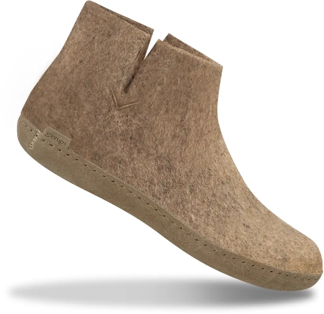 Glerups Hoge Wollen Sloffen Leren Zool Sand