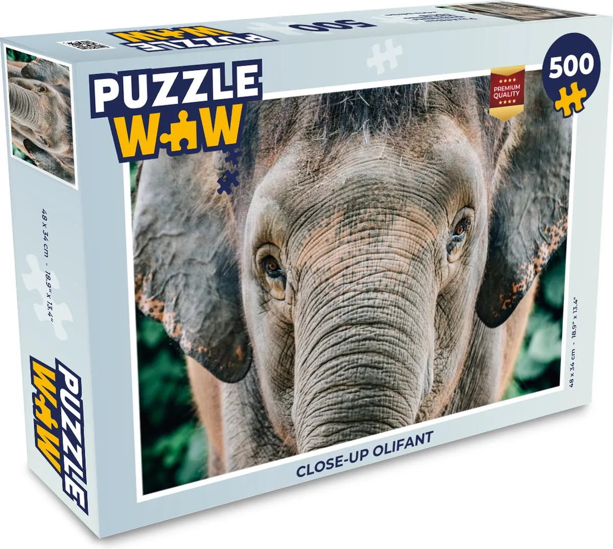 PuzzleWow Close-up Olifant Legpuzzel 500 Stuks - Multicolor