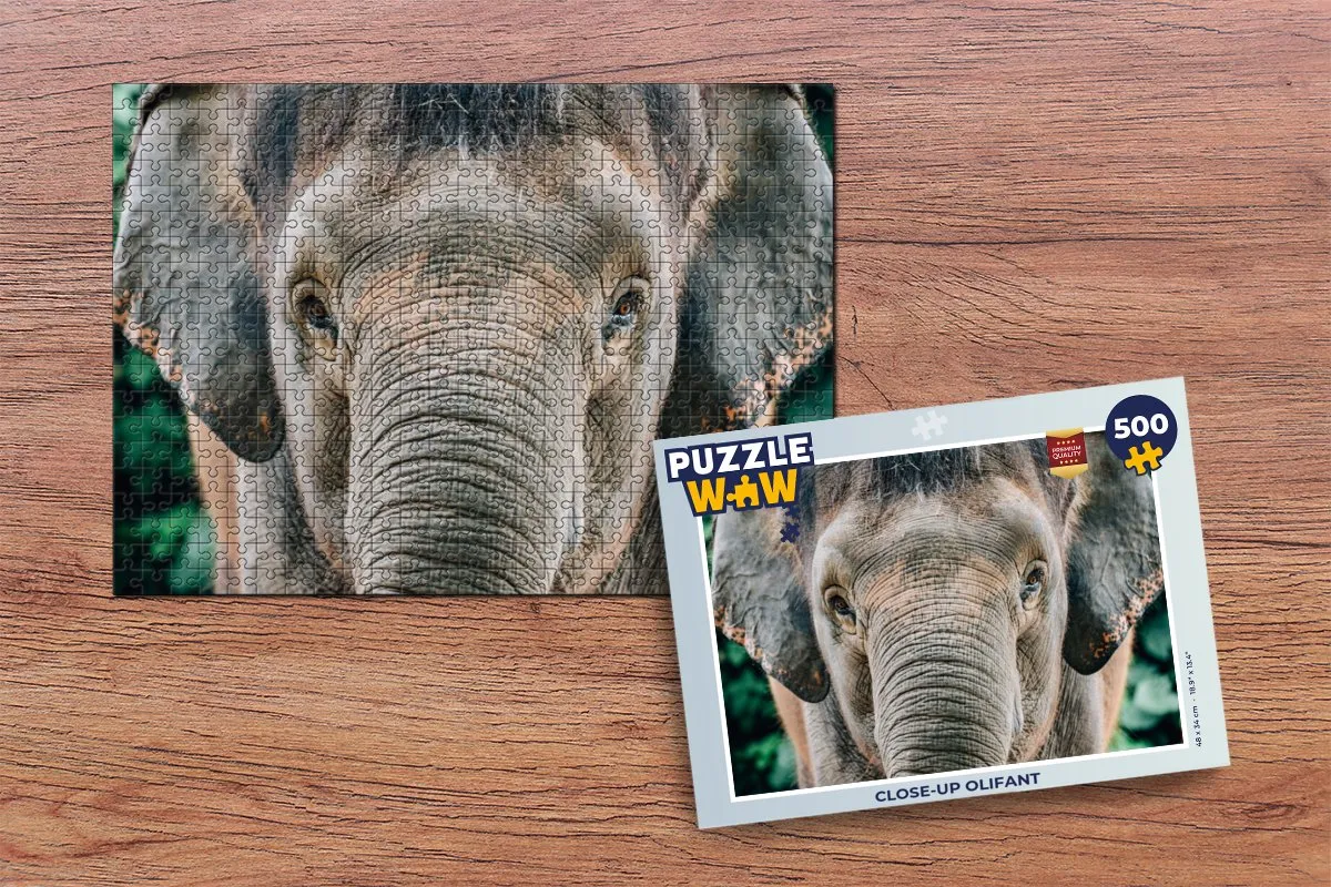 PuzzleWow Close-up Olifant Legpuzzel 500 Stuks - Multicolor