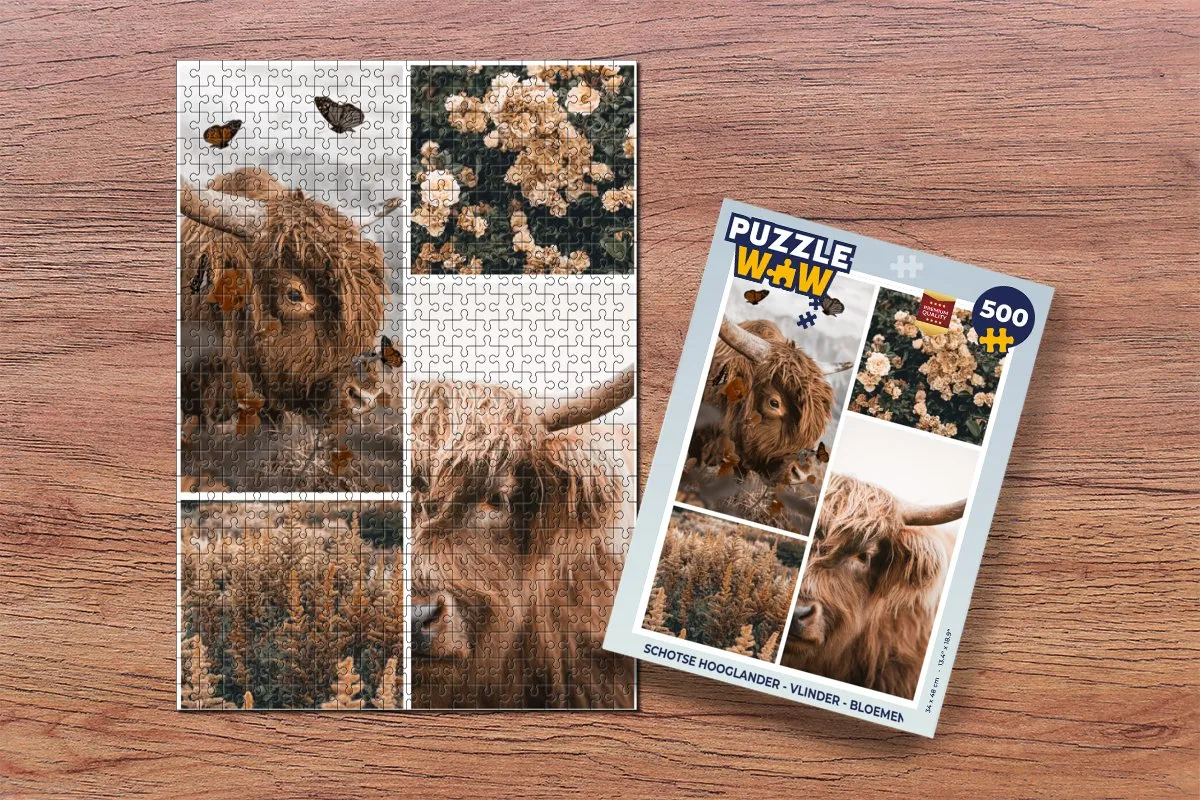 PuzzleWow Schotse Hooglander Vlinder Bloemen Legpuzzel 500 Stuks - Multicolor