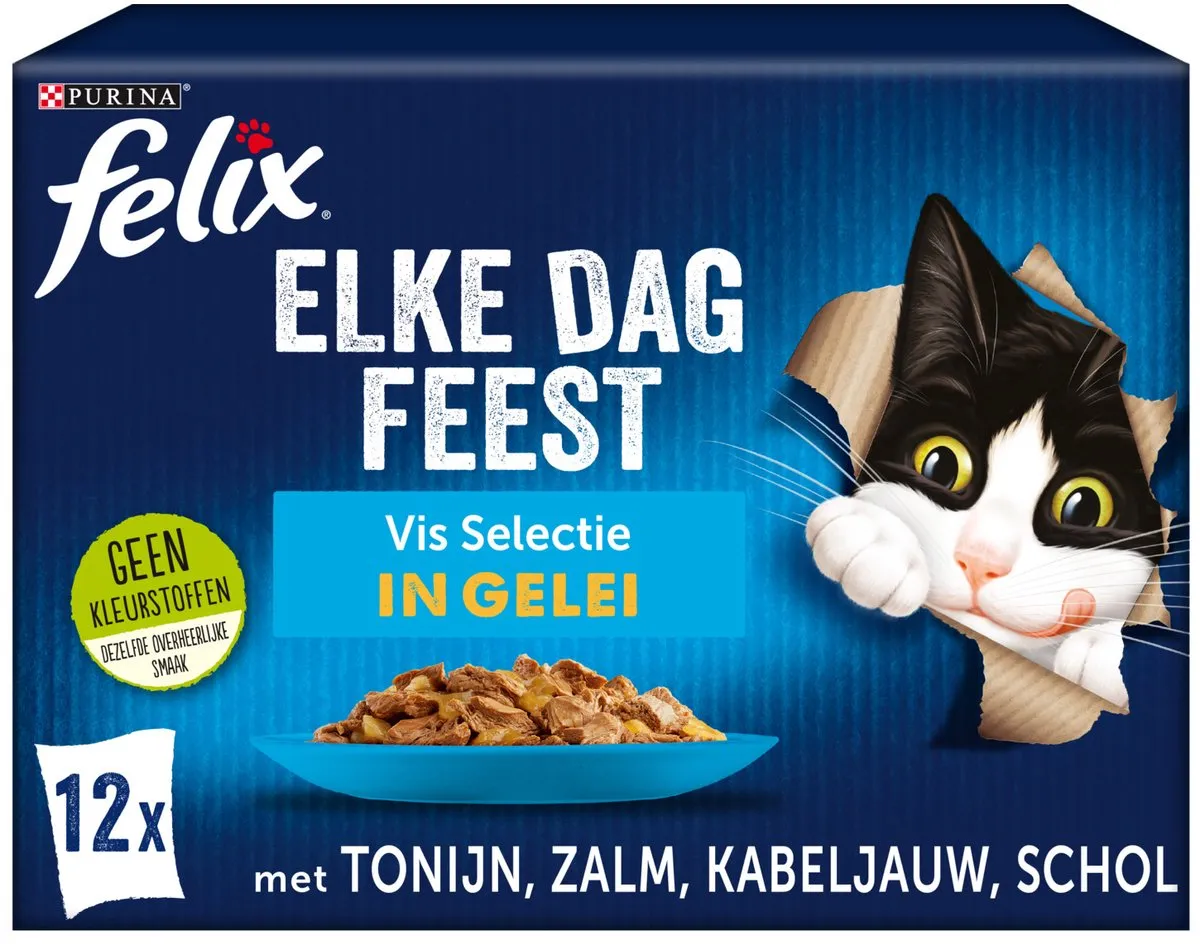 Felix Kattenvoer Nat in Gelei Elke Dag Feest Vis Selectie - 12 Stuks
