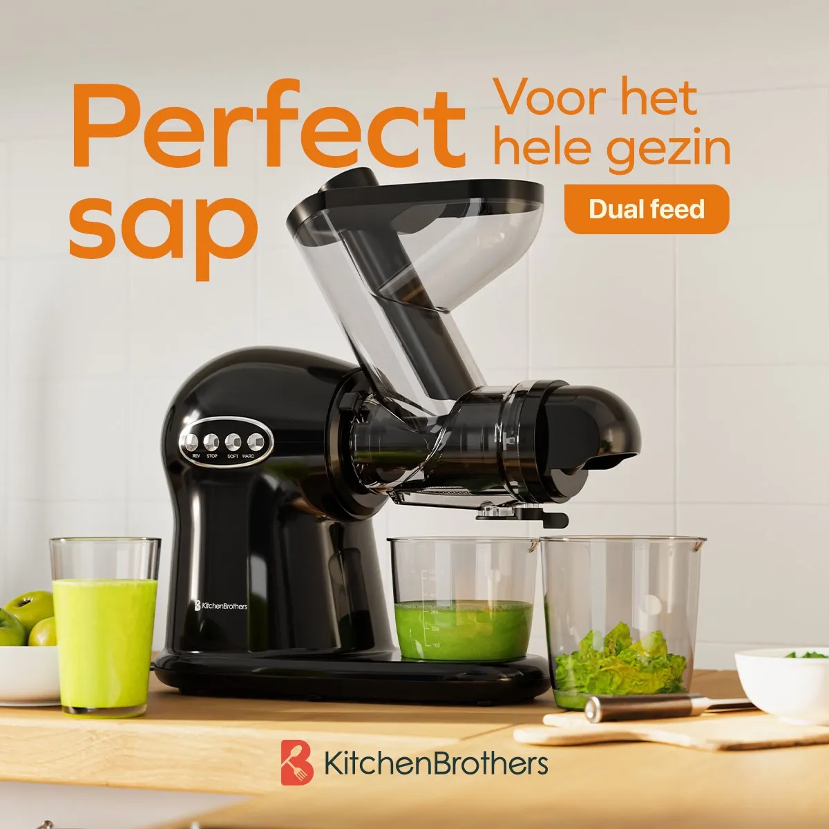 KitchenBrothers Slowjuicer XL KB1004135 - 3 Snelheden - 500ml - Zwart