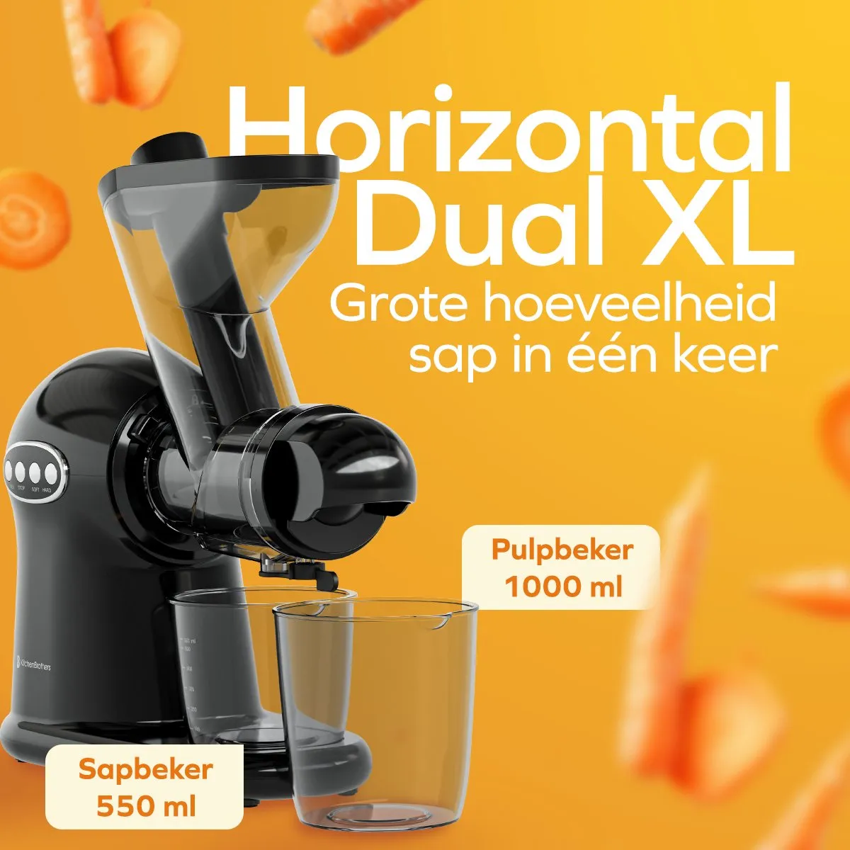 KitchenBrothers Slowjuicer XL KB1004135 - 3 Snelheden - 500ml - Zwart