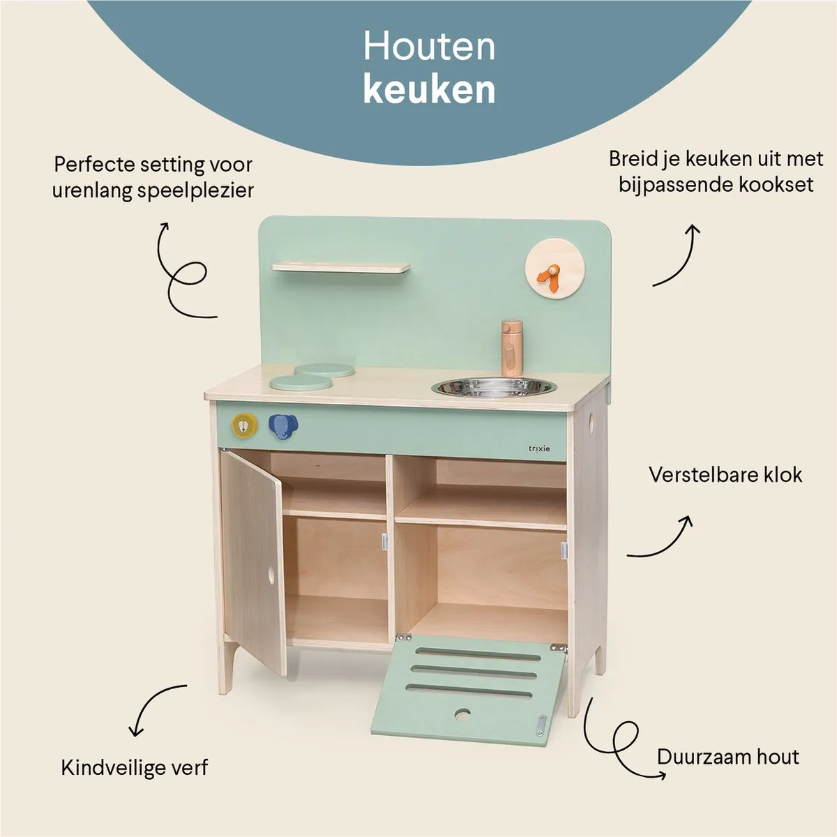 Trixie Houten Speelgoedkeuken - Multi - Met wasbak