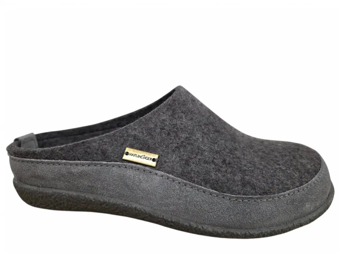 Haflinger Blizzard Skane 004 Anthrazit Pantoffels Open Sloffen Grijs Vilt en Sue