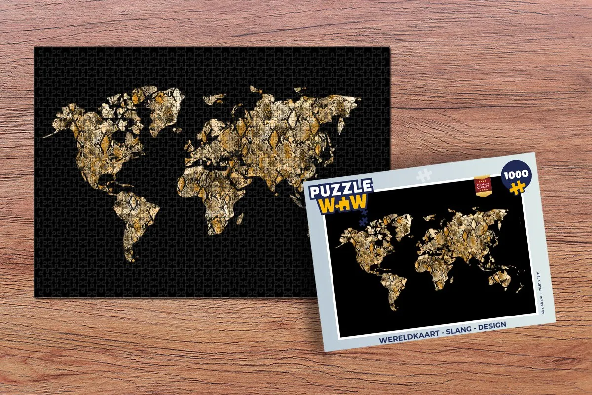 PuzzleWow Wereldkaart Slang Legpuzzel 1000 Stuks - Multicolor