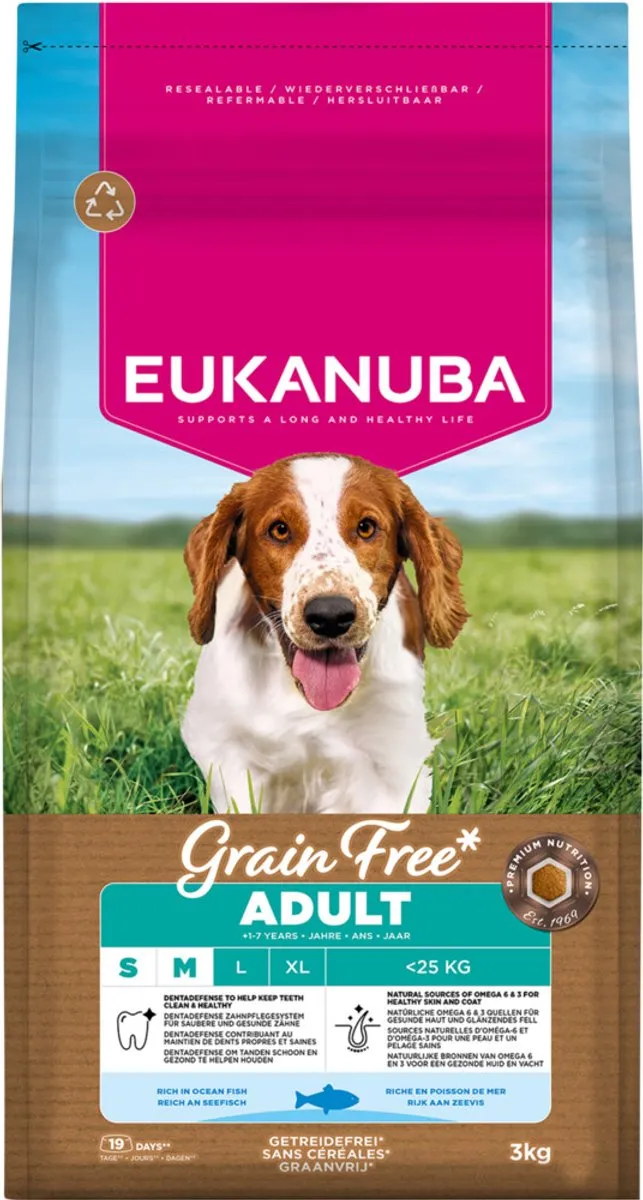 Eukanuba Grain Free Adult Small/Medium Oceaanvis - 3x3kg