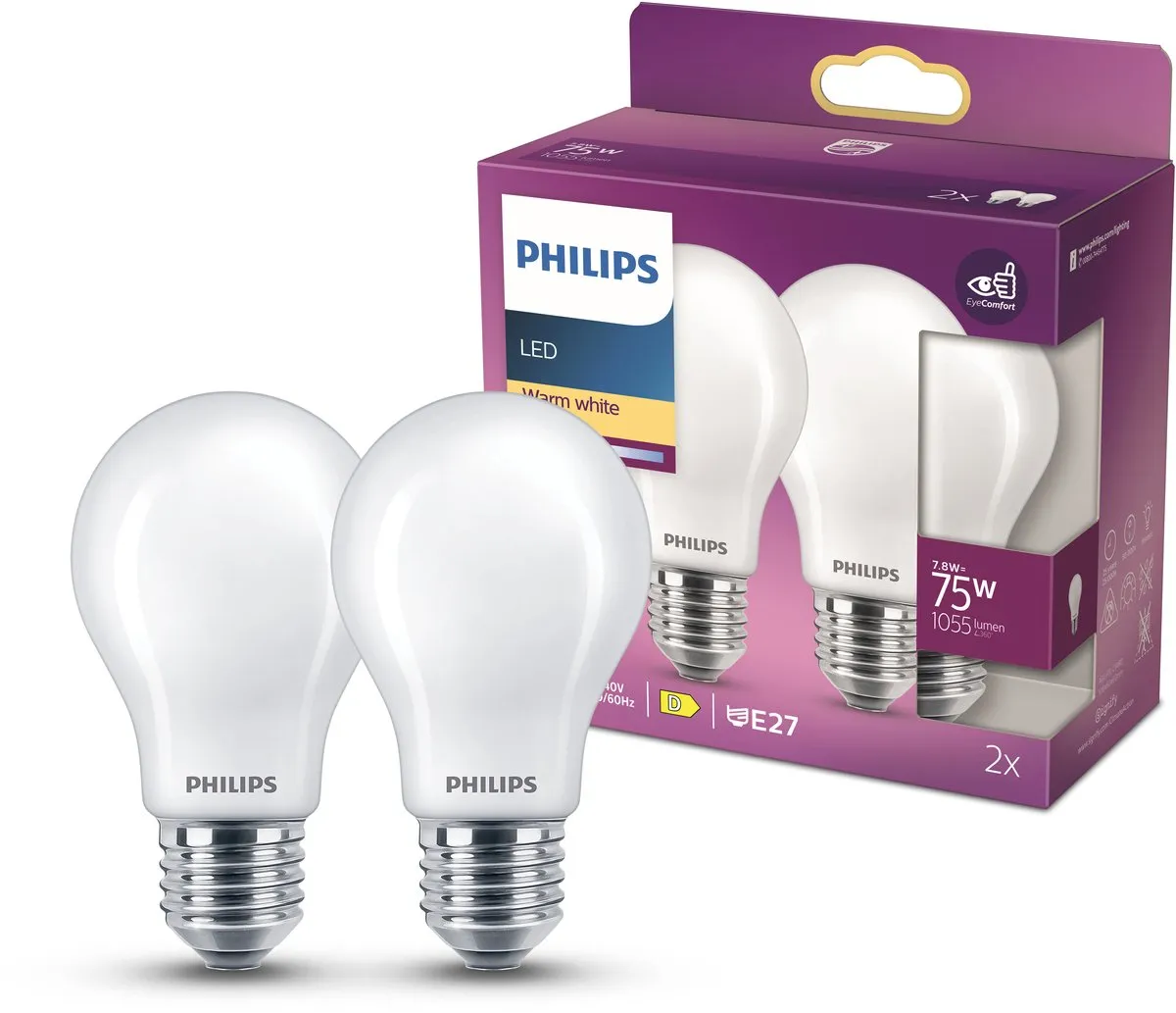 Philips LED E27 Warmwit 8.5W Mat Glas