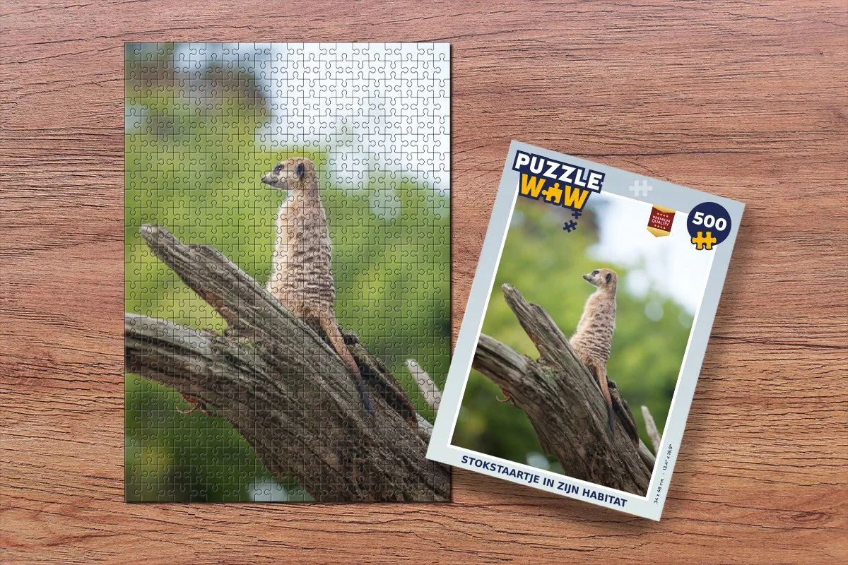 PuzzleWow Stokstaartje Tak Boom Legpuzzel 500 Stuks - Multicolor