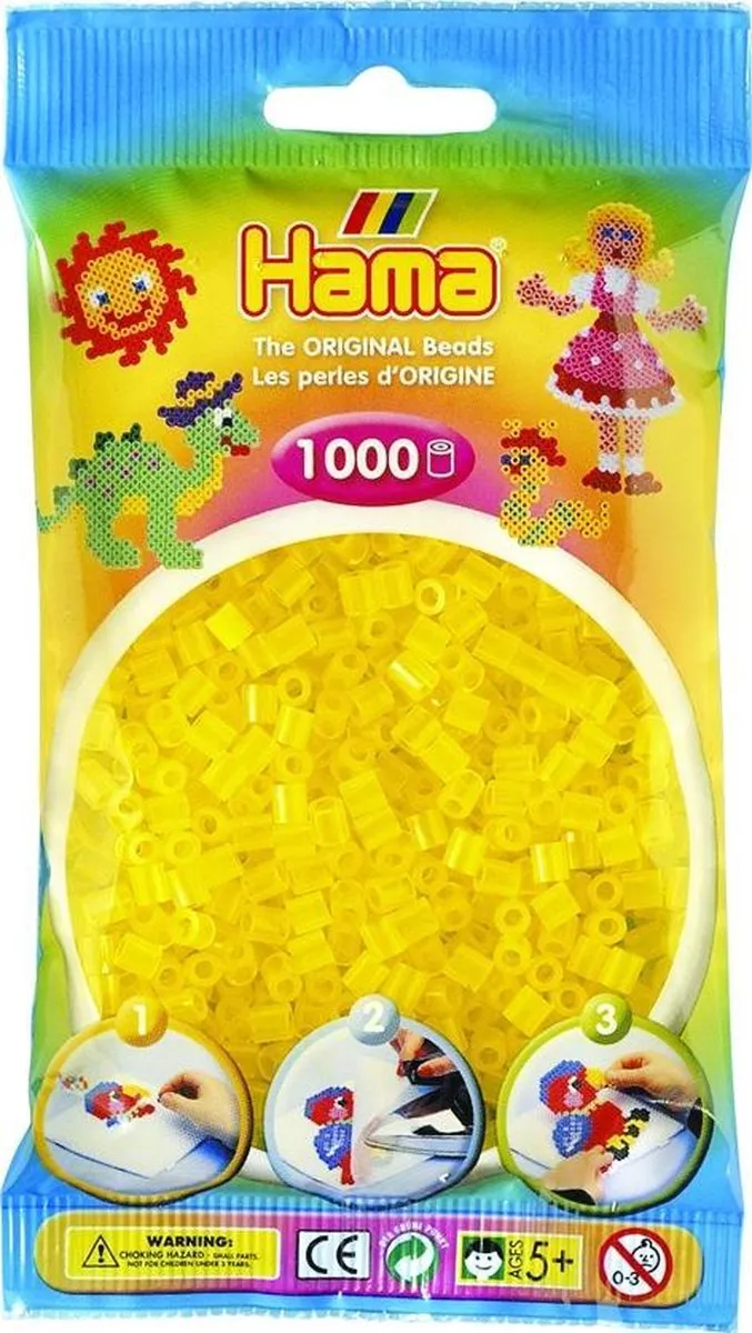 Hama Strijkkralen 1000 Stuks Geel Doorzichtig - afbeelding 3 van 3