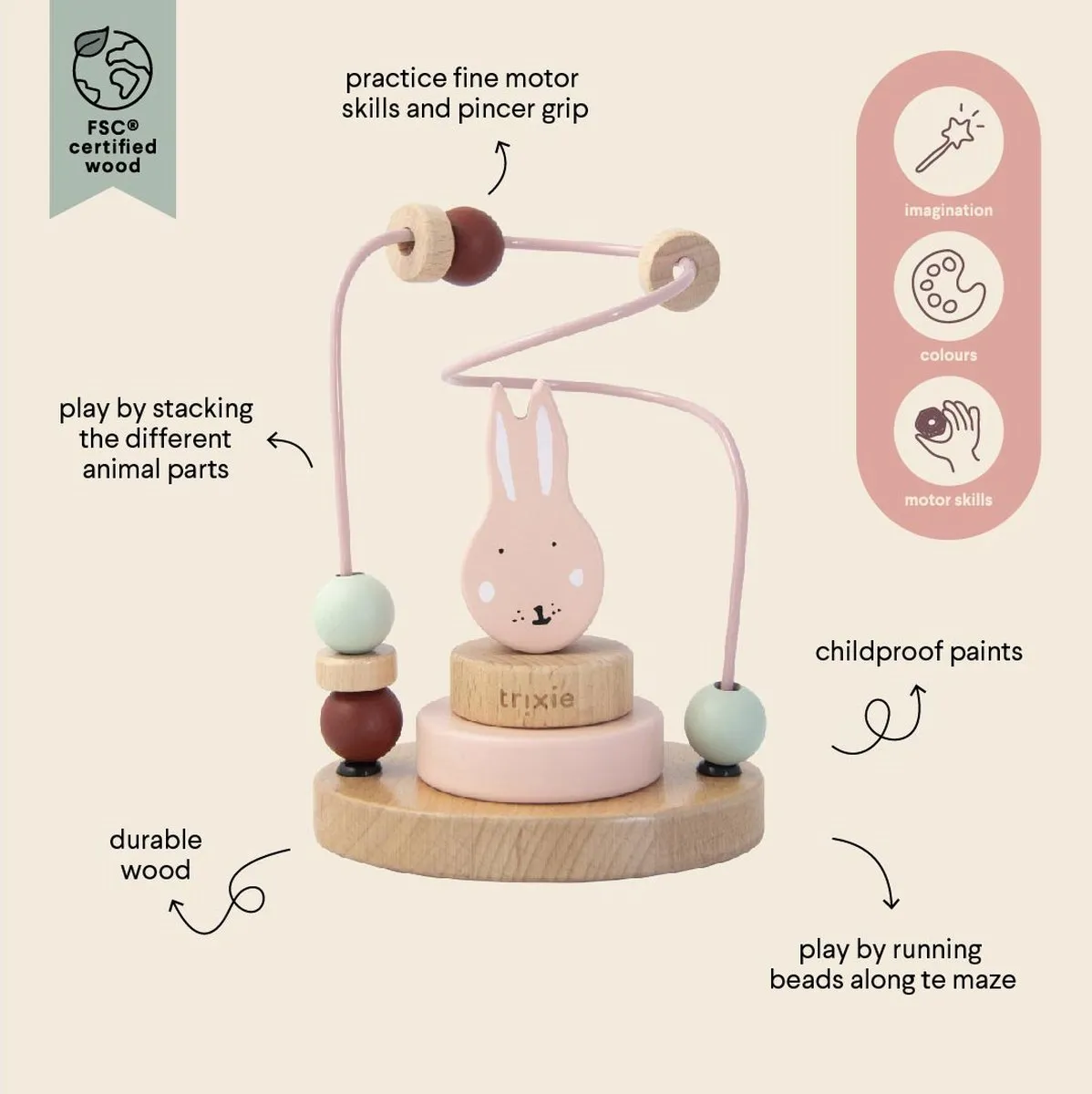 Trixie Houten Kralenframe Mrs. Rabbit - Roze