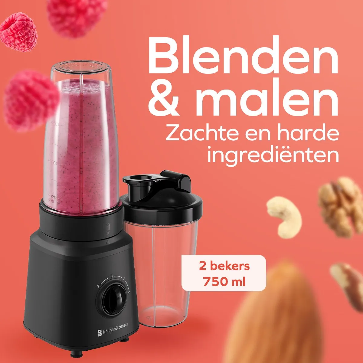 KitchenBrothers Blender Complete Set 300W - 2x 750ml - Zwart