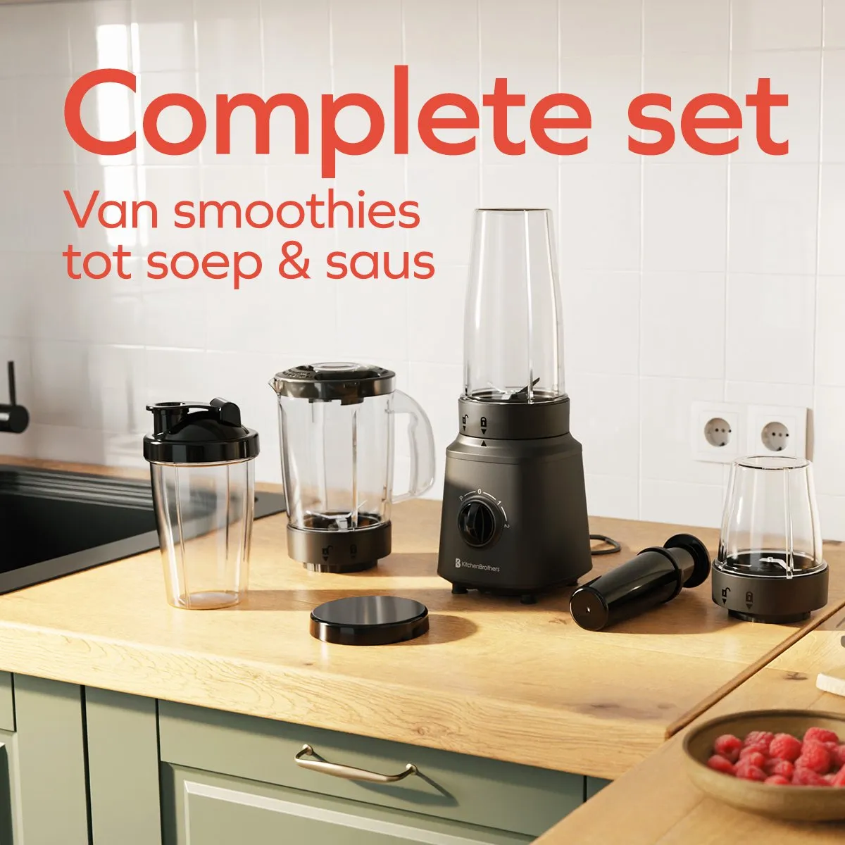KitchenBrothers Blender Complete Set 300W - 2x 750ml - Zwart - afbeelding 6 van 6