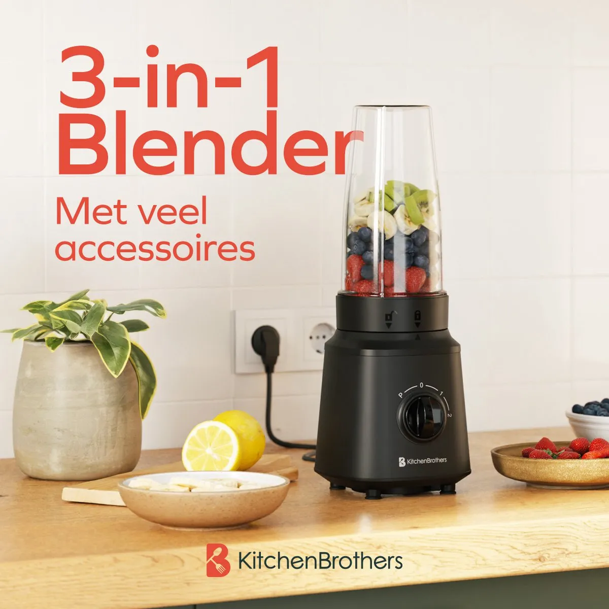 KitchenBrothers Blender Complete Set 300W - 2x 750ml - Zwart