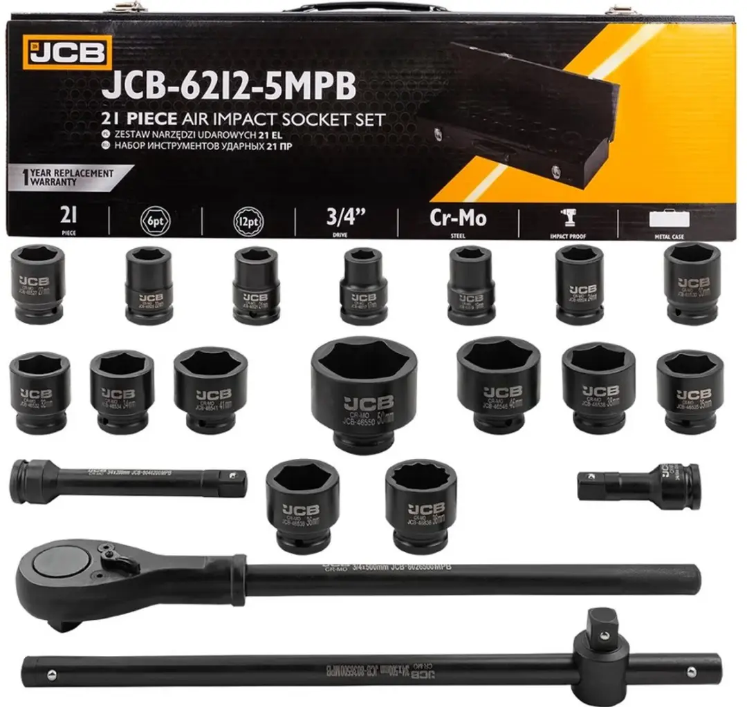 JCB 21-delige 3/4" Slagmoerset