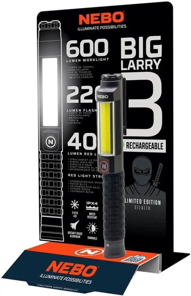 Big Larry 3 STEALTH OPLAADBAAR LED Zaklamp Oplaadbare Werklamp Lamp Dimbaar Werk