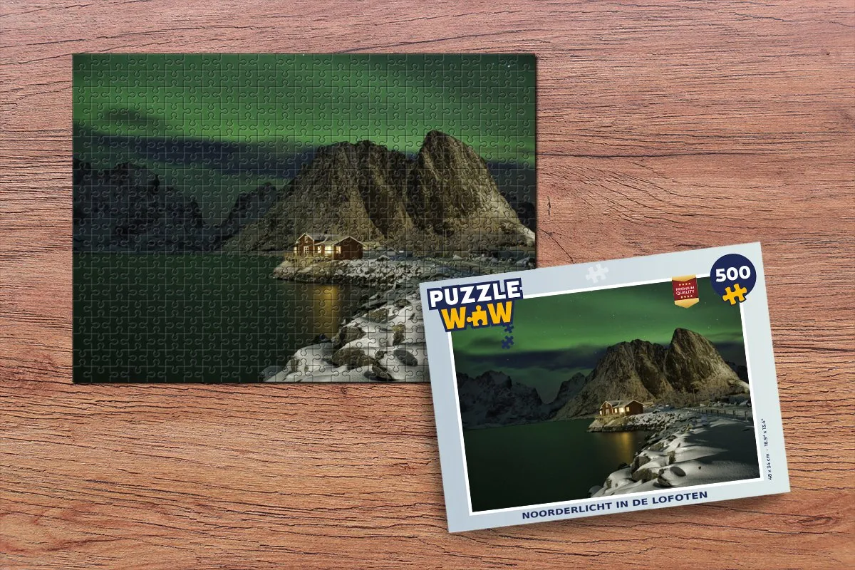 PuzzleWow Noorderlicht in de Lofoten Legpuzzel 500 Stuks - Multicolor