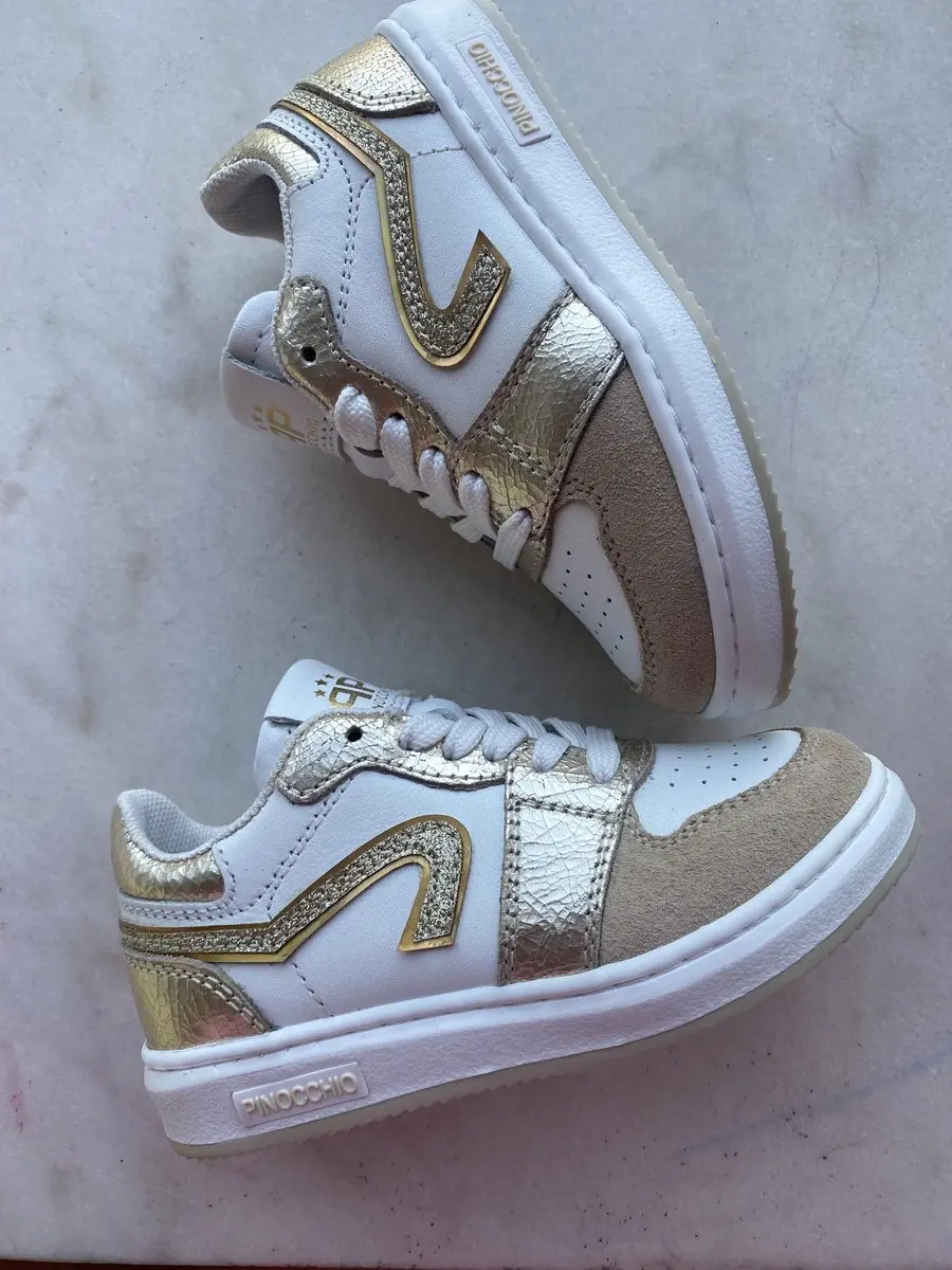 Pinocchio meisjessneaker wit/goud maat 25