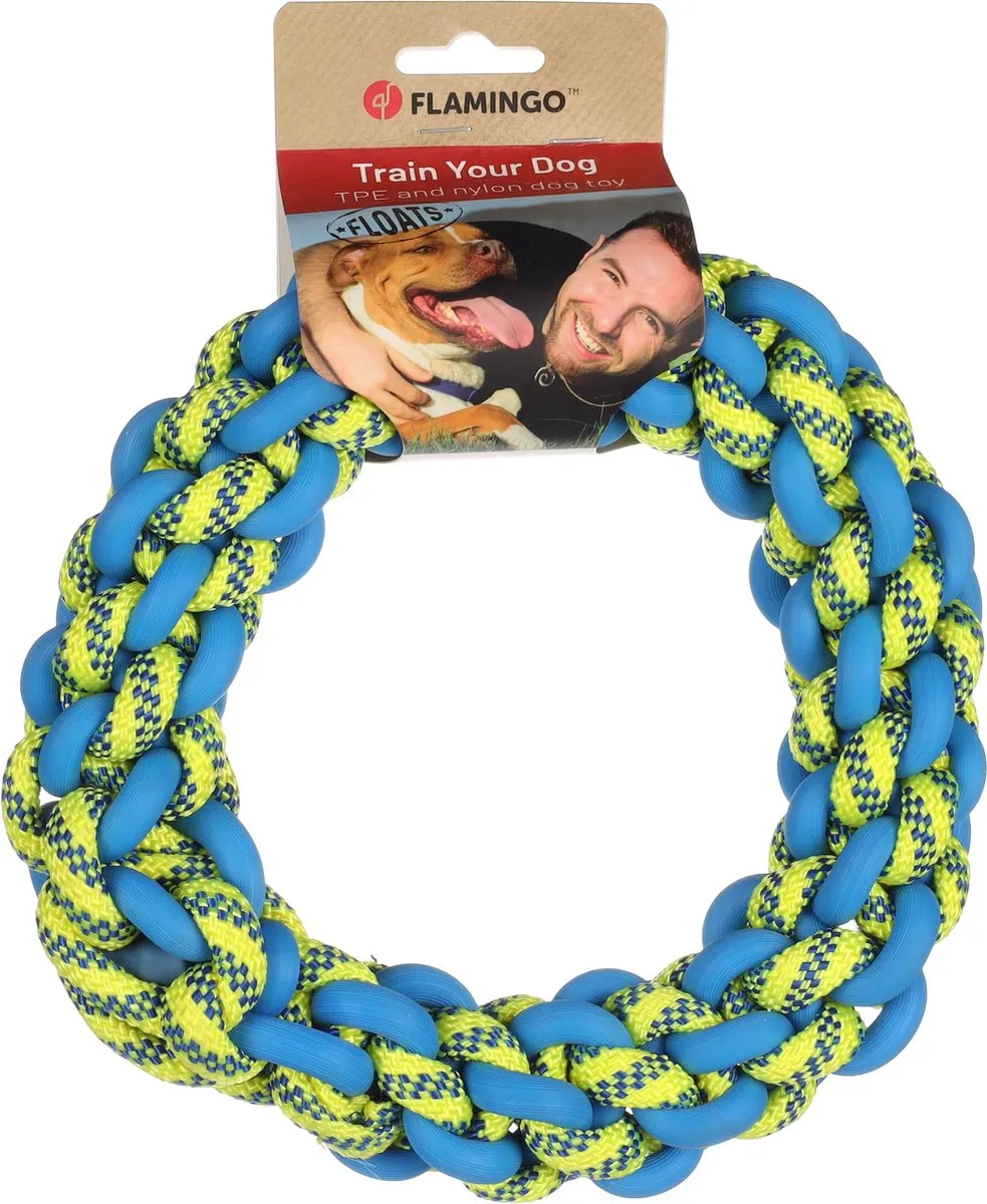Flamingo Tofla Ring Speelgoed Honden - Blauw/Geel