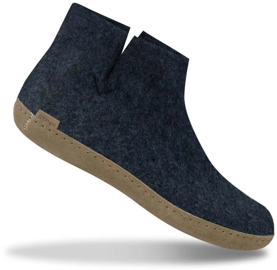 Glerups Hoge Wollen Sloffen Leren Zool Donker - Blauw - 39