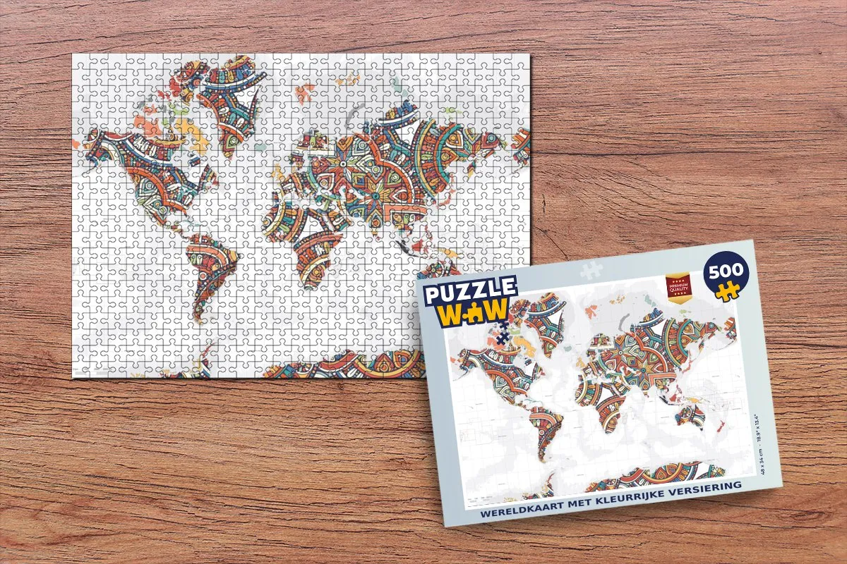 PuzzleWow Wereldkaart Legpuzzel 500 Stuks - Multicolor