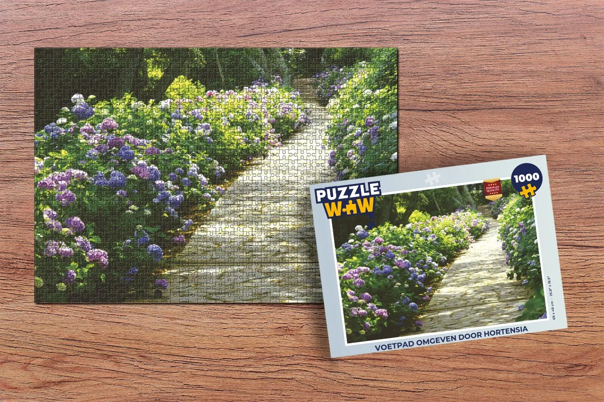 PuzzleWow Legpuzzel 1000 Stuks Hortensia Voetpad - Multicolor