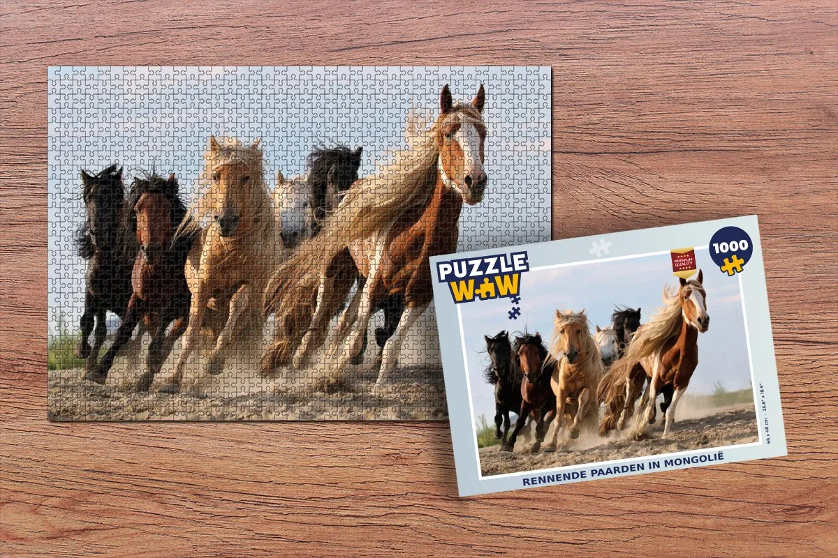 PuzzleWow Rennende Paarden Mongolië Legpuzzel 1000 Stuks - Multicolor