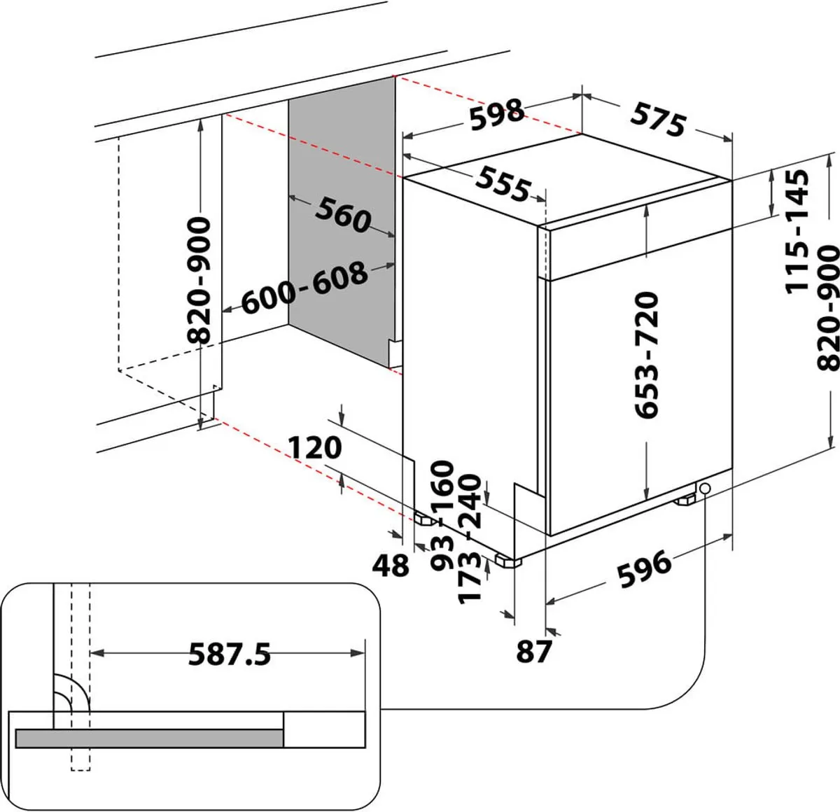 Whirlpool WB 6020 P X Semi-ingebouwd Vaatwasser 14 Couverts
