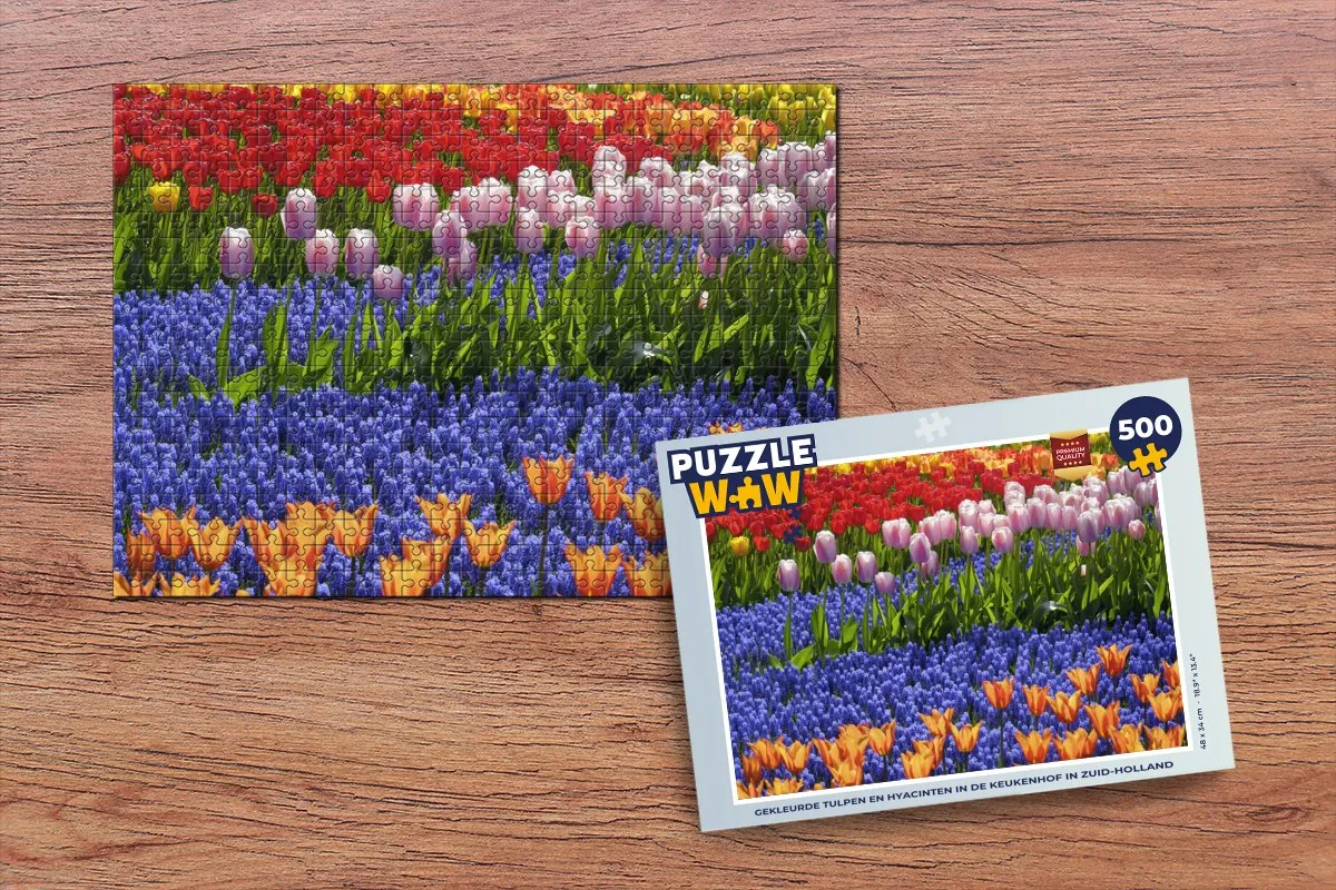 PuzzleWow Legpuzzel Keukenhof Tulpen Hyacinten 500 Stuks - Multicolor