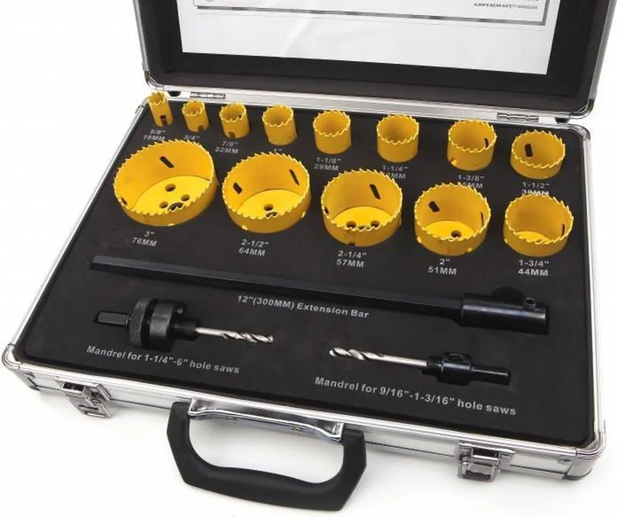 HBM Bi-Metaal Gatzagenset 16-delig - 16mm Boordiameter
