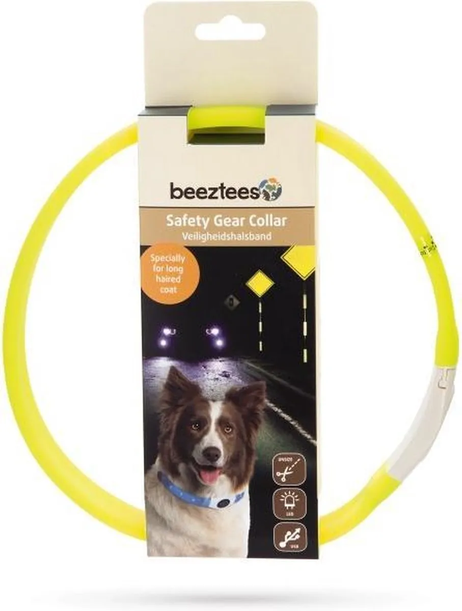 Beeztees Safety Gear Glowy Halsband Hond - Geel 65x2,5cm