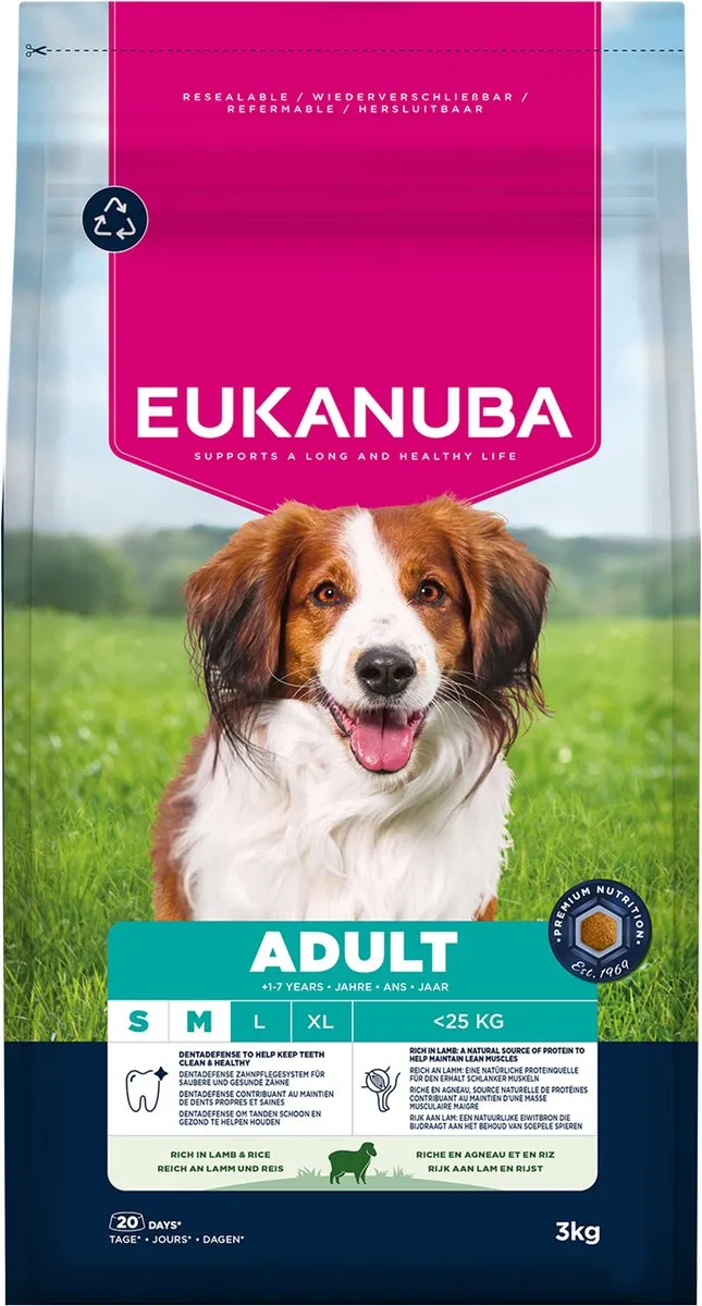 Eukanuba Adult Small & Medium Breed Lam & Rijst Hondenbrokken 3kg