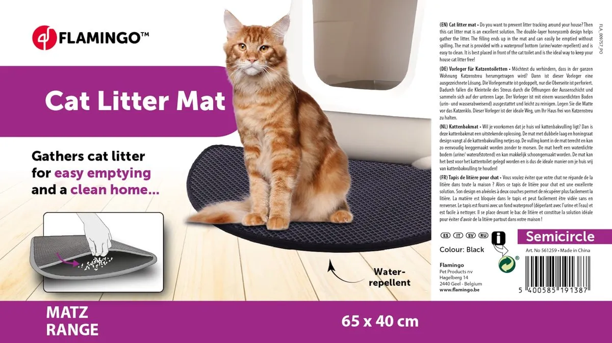 Flamingo Matz Kattenbakmat Zwart 65x40cm