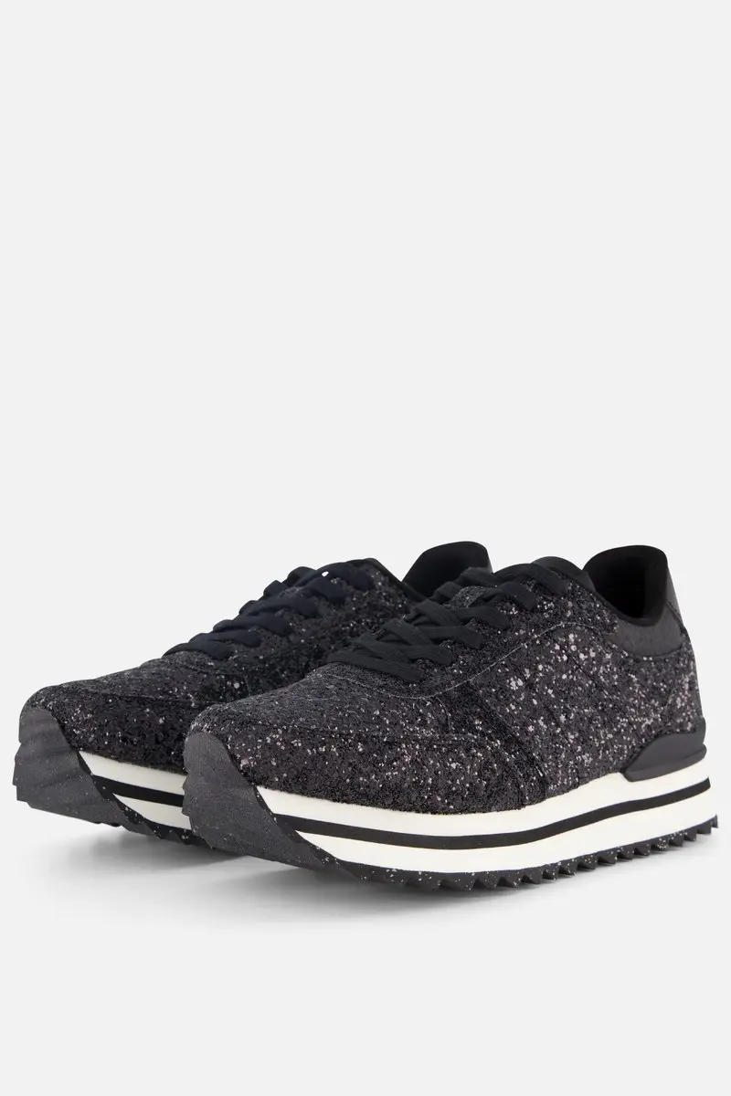 Woden Ronja Glitter Plateau Sneakers zwart