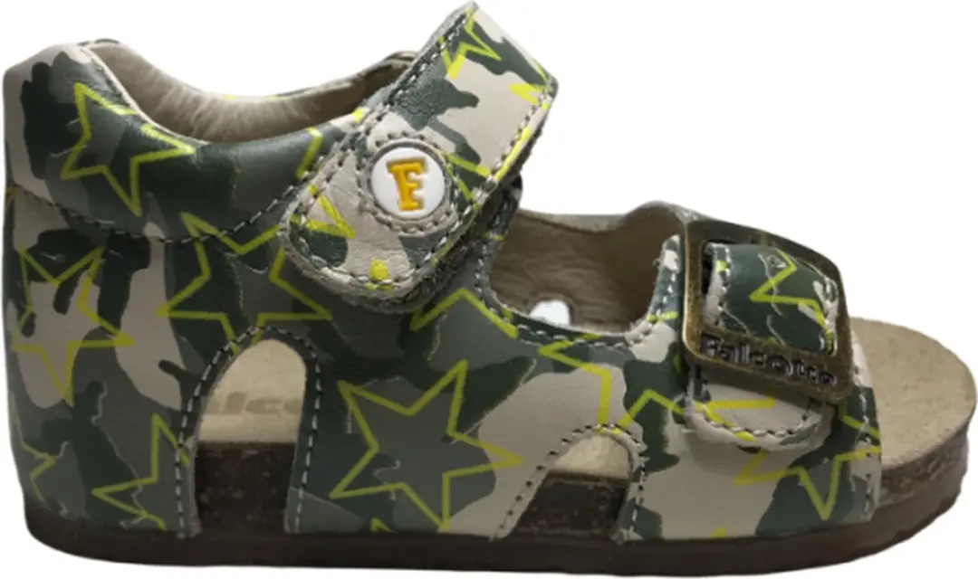Falcotto gesp velcro gele sterren lederen sandalen Bea Camouflage mt 24
