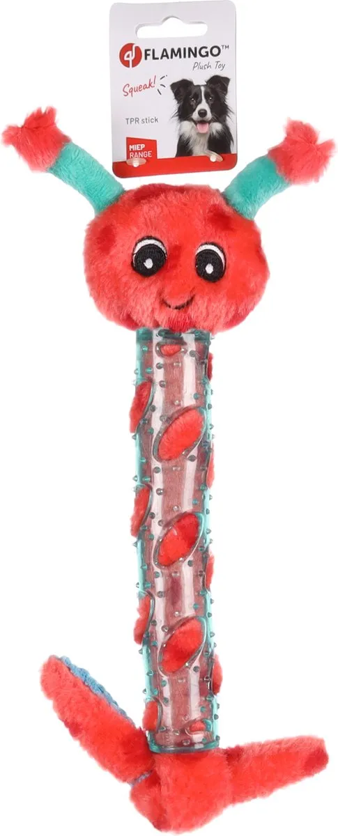 Flamingo MIEP Rups Pluche Hondenspeelgoed - Rood - 38x16cm