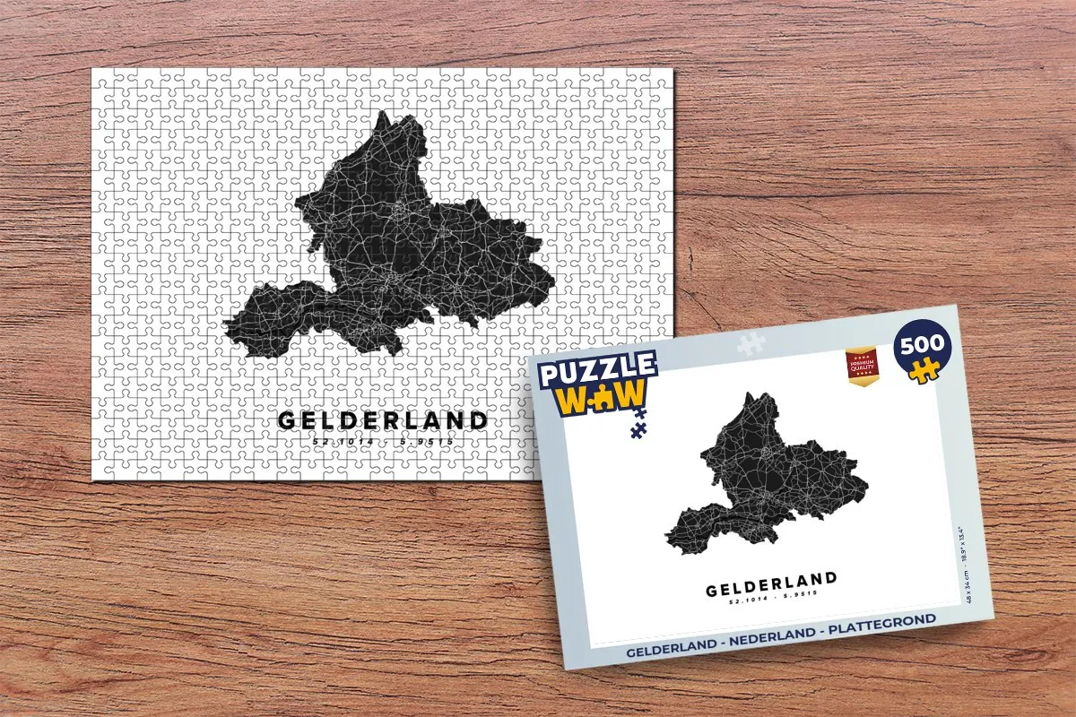PuzzleWow Gelderland Nederland Plattegrond Legpuzzel 500 Stuks - Multicolor