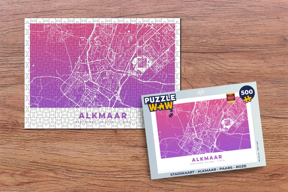 PuzzleWow Stadskaart Alkmaar Legpuzzel 500 Stuks - Multicolor