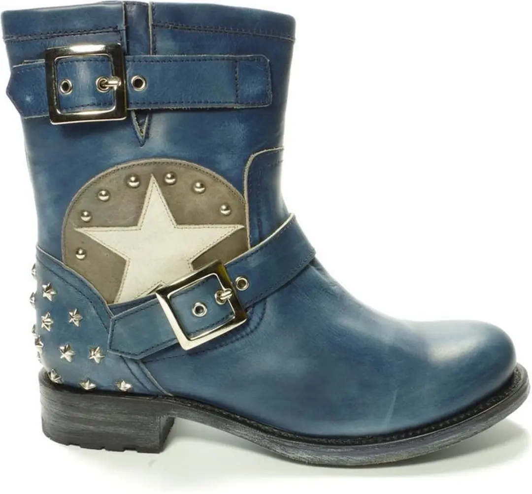 Sendra Boots 10796 Blauw Handgemaakt Goodyear Welted Fasion Biker Boots Ronde Ne