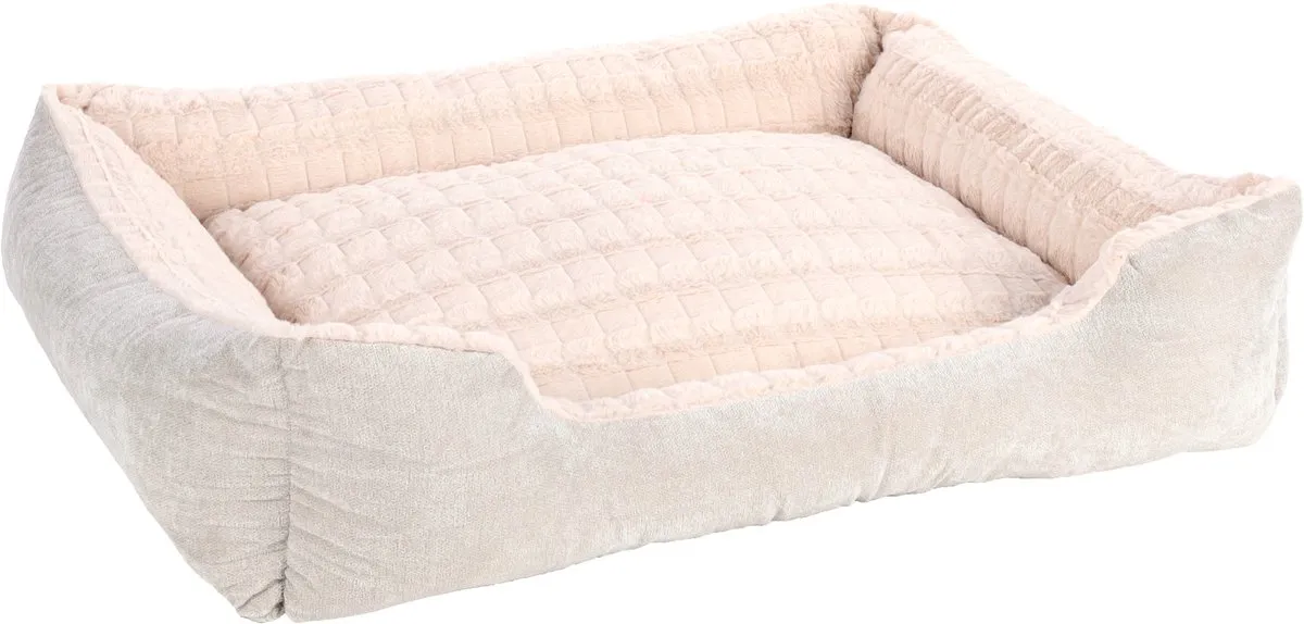 Hondenmand – hondenkussen – hondenbed – Flamingo Verona Rechthoekig – beige – 100x80x25 cm – pluche mand met afneembare hoes en antislip bodem – wasbaar op 30°C