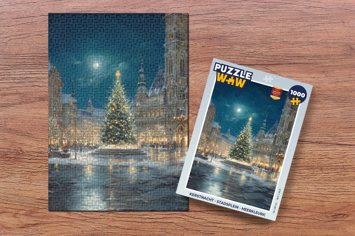 PuzzleWow Kerstnacht Stadsplein Puzzle 1000 Stuks - Meerkleurig