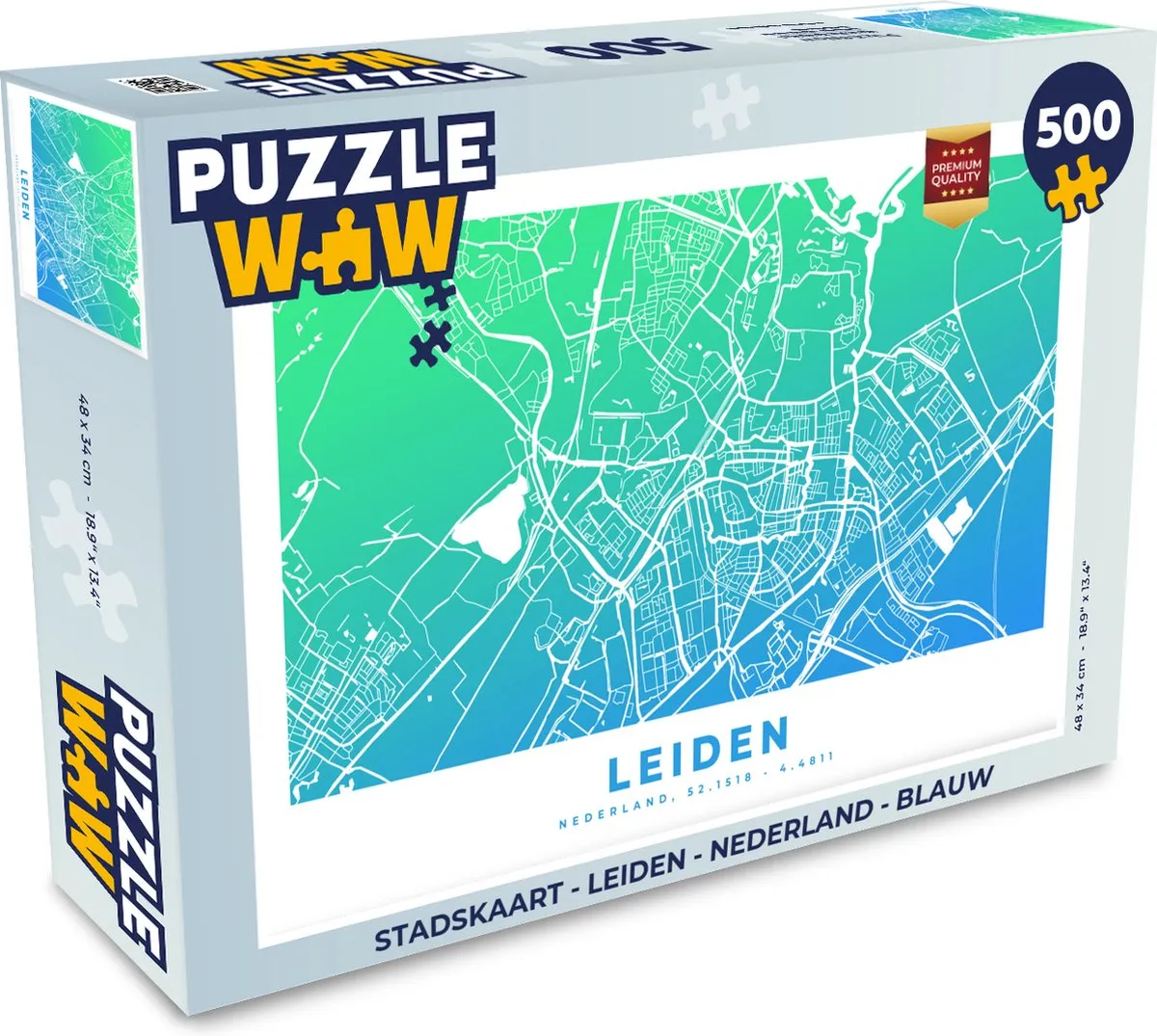 PuzzleWow Stadskaart Leiden Nederland Legpuzzel 500 Stuks
